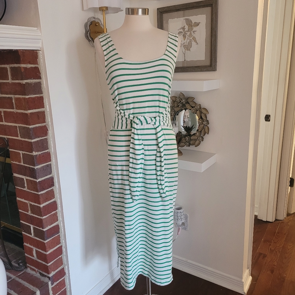 Rails Meg Stripe Tie Waist Cotton Dress in sailor stripe green Medium